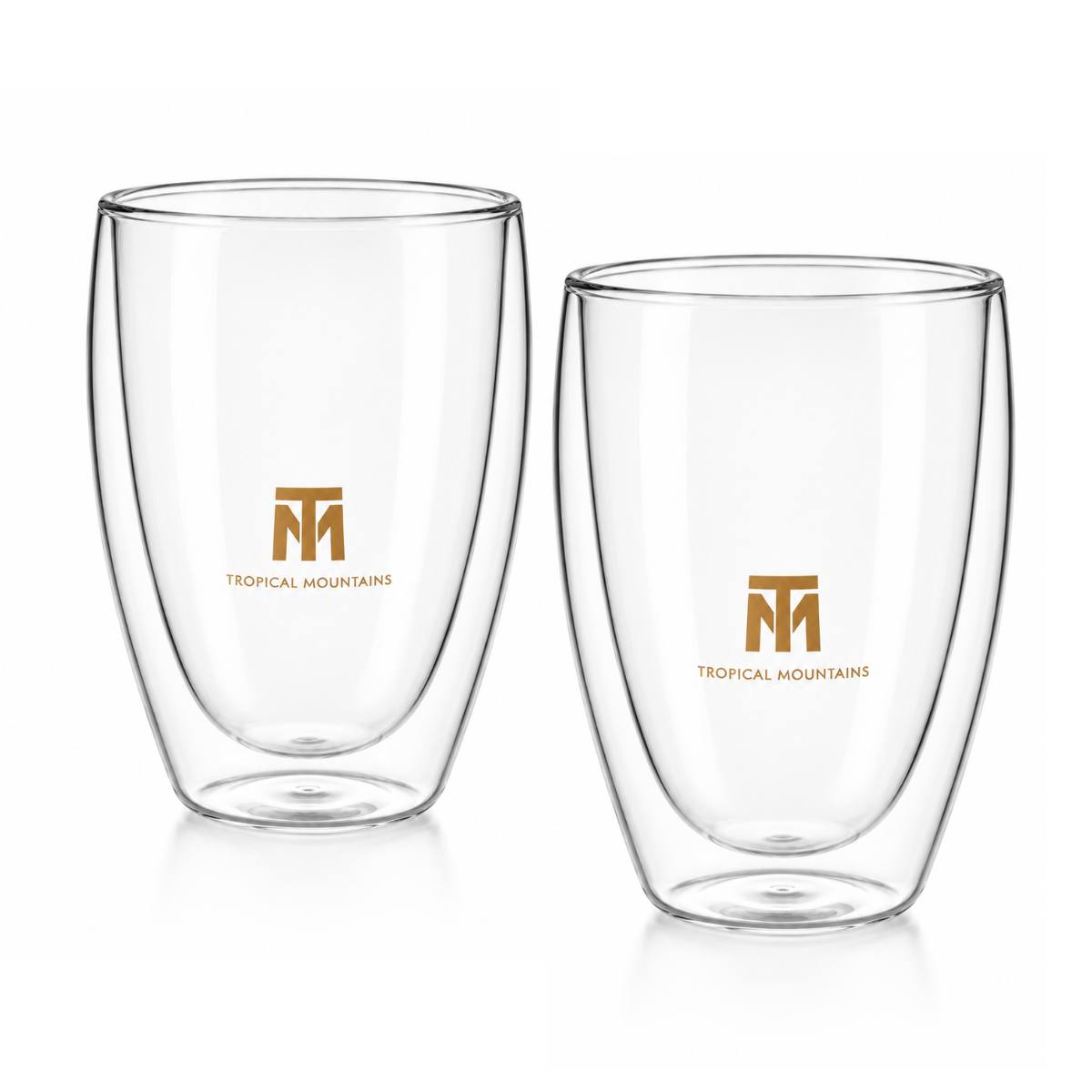 Double-walled cappuccino glasses with the Tropical Mountains logo (set of 2)