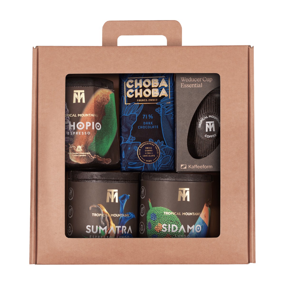 Geschenk-Idee AFRIC'ASIA: Fair Trade Kapseln, Schokolade und Weducer Cup Geschenk-Idee AFRIC'ASIA: Fair Trade Kapseln, Schokolade und Weducer Cup