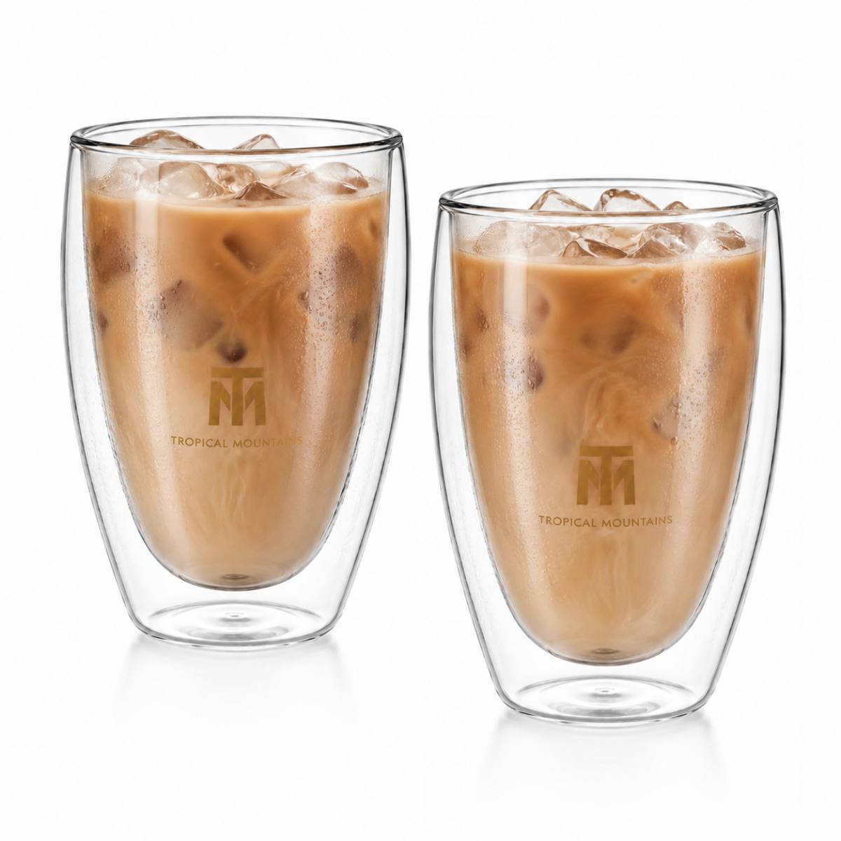 Double-walled cappuccino glasses with the Tropical Mountains logo (set of 2)
