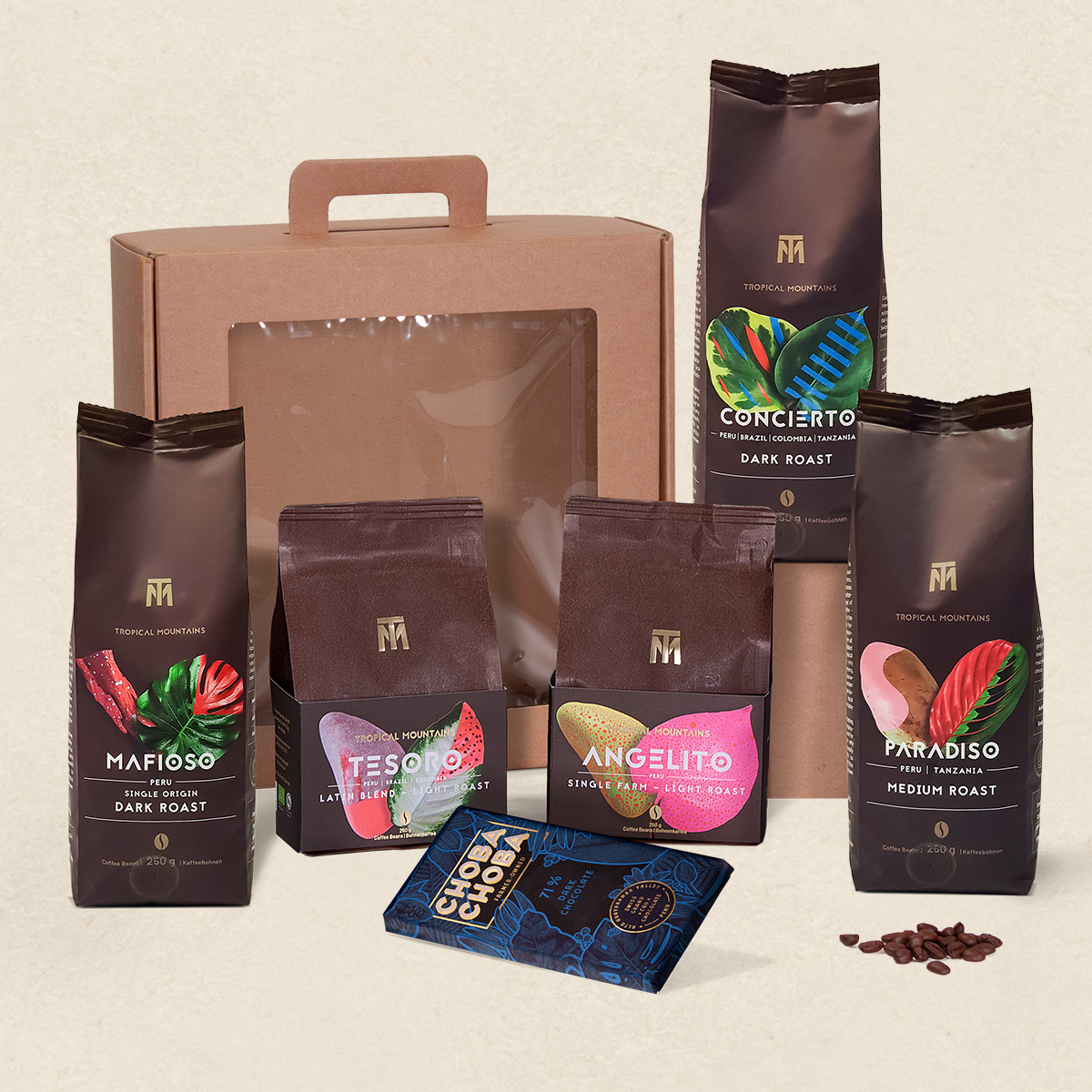 Geschenk-Idee SINGLE ORIGINS & BLENDS: Fair Trade Kaffeebohnen und Schokolade