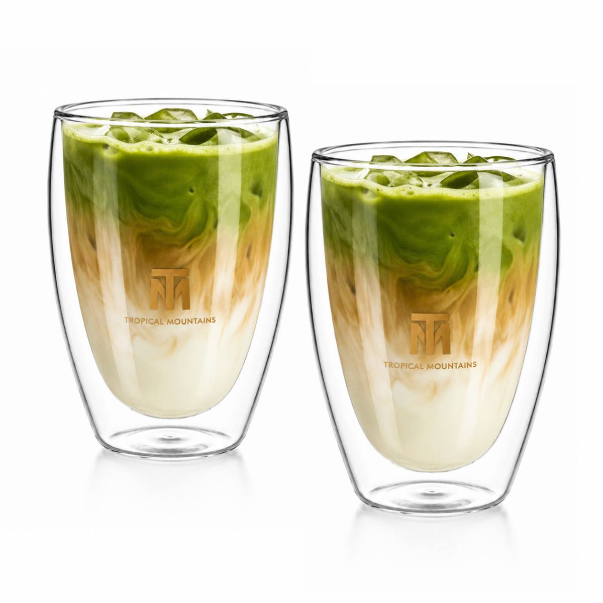 Double-walled cappuccino glasses with the Tropical Mountains logo (set of 2)