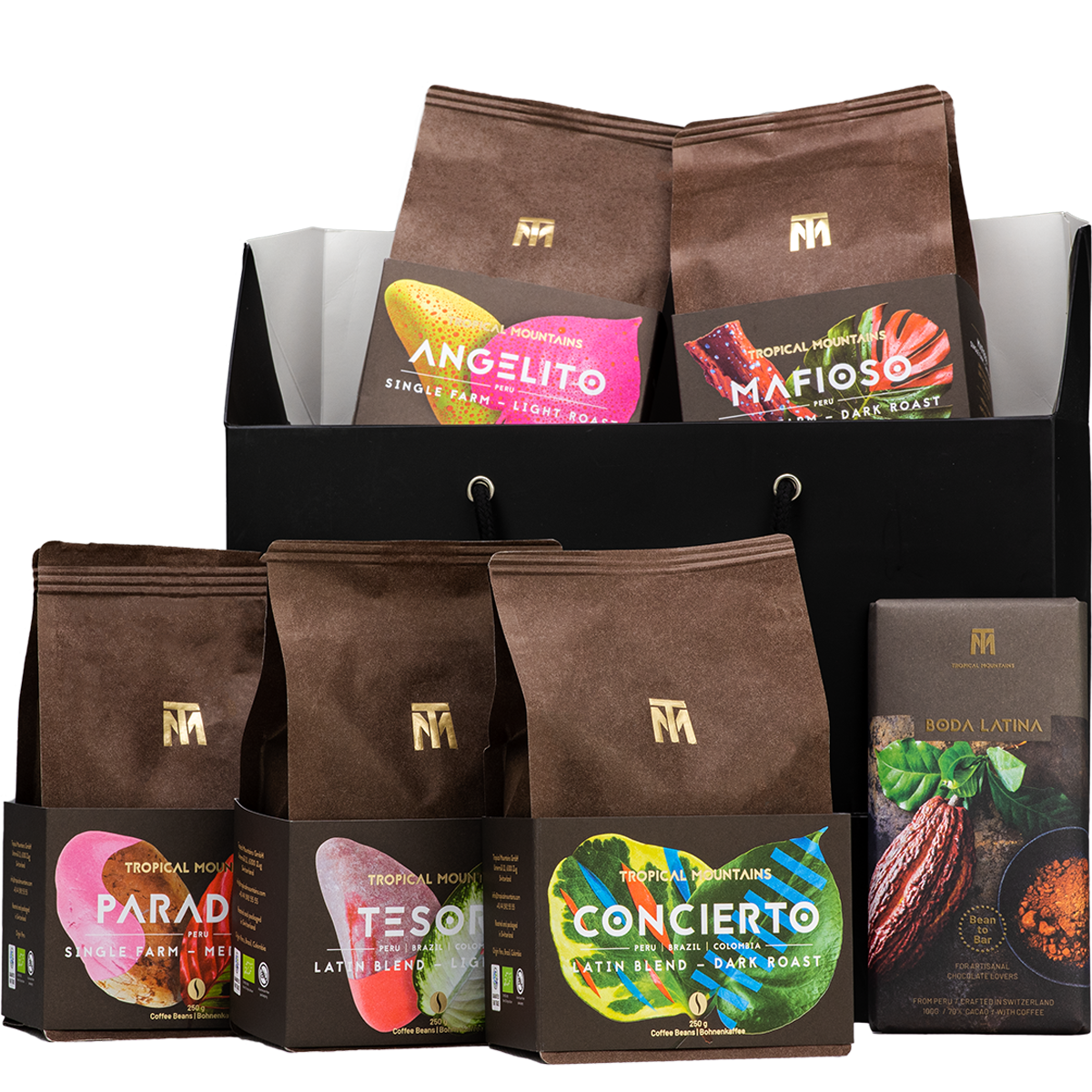 Geschenk-Idee SINGLE ORIGINS & BLENDS: Fair Trade Kaffeebohnen und Schokolade