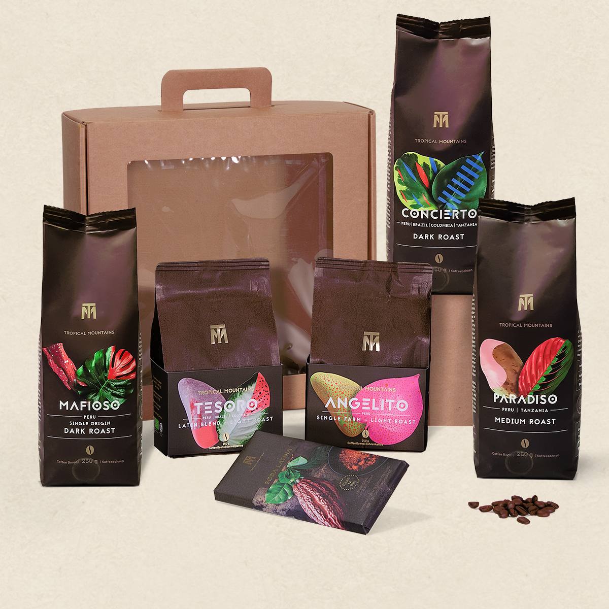 Gift idea SINGLE ORIGINS & BLENDS: Fair Trade coffee beans and chocolate